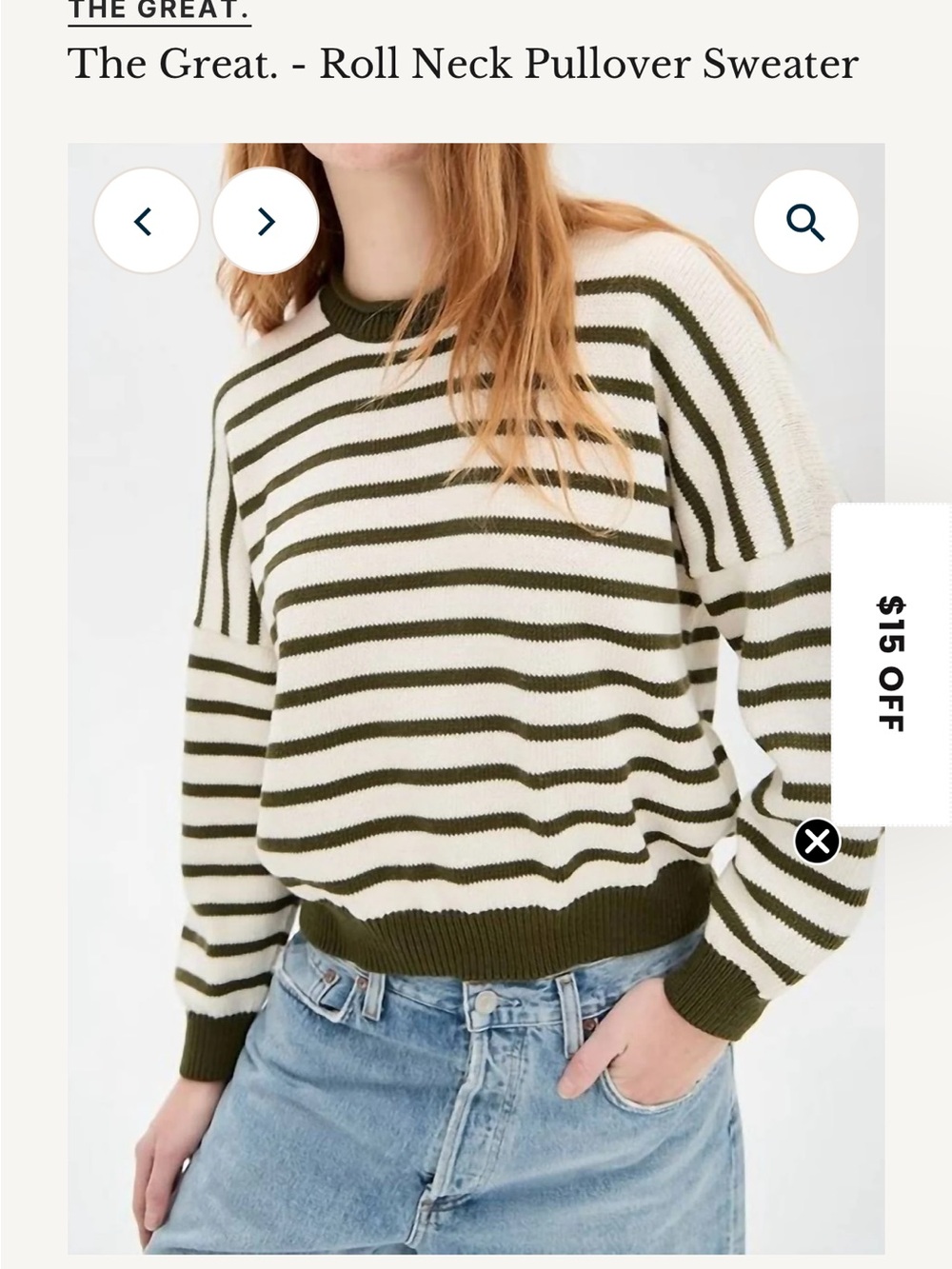 THE GREAT. Black  & White (a little creamy) Striped Roll Neck Sweater